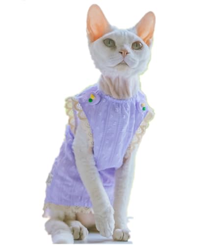 HONGSUO Sphynx-Katzenkleidung Devon/Haarlose Katze Sommerweste Dünnes Ärmelloses T-Shirt Lila Bequem Und Atmungsaktiv,Lila,XL HONGSUO Sphynx-Katzenkleidung Devon/Haarlose Katze Sommerweste Dünnes Ärmelloses T-Shirt Lila Bequem Und Atmungsaktiv,Lila,XL von HONGSUO
