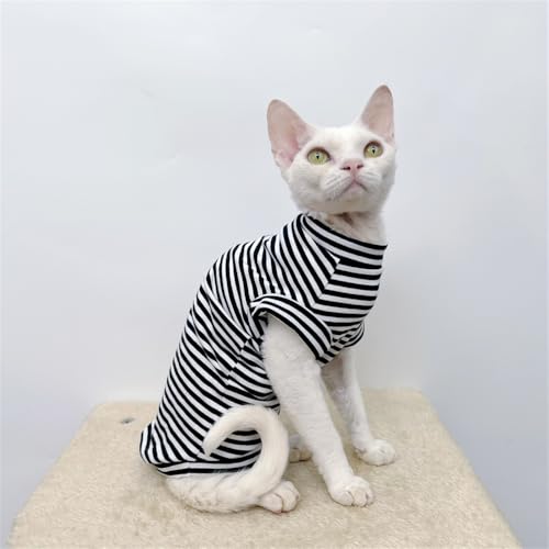 HONGSUO Sphynx-Katzenkleidung Devon/Haarlose Katze Weste Aus Reiner Baumwolle, Dünnes, Gestreiftes Hemd,Schwarze Streifen,L HONGSUO Sphynx-Katzenkleidung Devon/Haarlose Katze Weste Aus Reiner Baumwolle, Dünnes, Gestreiftes Hemd,Schwarze Streifen,L von HONGSUO