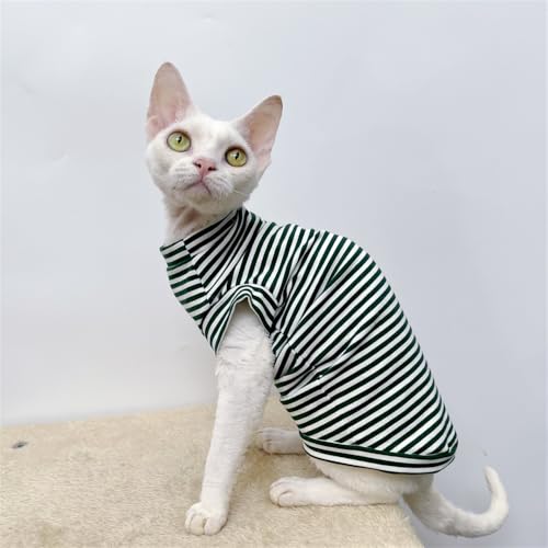 HONGSUO Sphynx-Katzenkleidung Devon/Haarlose Katze Weste Aus Reiner Baumwolle, Dünnes, Gestreiftes Hemd,grüne Streifen,XXL HONGSUO Sphynx-Katzenkleidung Devon/Haarlose Katze Weste Aus Reiner Baumwolle, Dünnes, Gestreiftes Hemd,grüne Streifen,XXL von HONGSUO