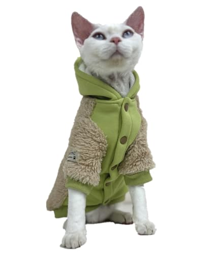 HONGSUO Sphynx-Katzenkleidung Devon/Haarlose Katze Wintersamt Verdickter Mantel Kapuzenpullover,braun,XXL von HONGSUO