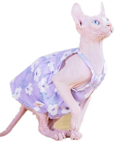 HONGSUO Sphynx-Katzenkleidung Devon/Hairless Cat Sommer-Camisole-Baumwollkleid Lila,Lila,L von HONGSUO