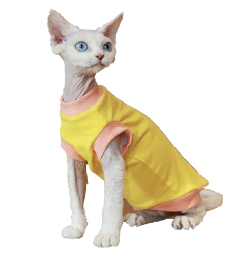 HONGSUO Sphynx-Katzenkleidung Devon/haarlose Katze, Reine Baumwolle, Klimatisierte Kleidung, Sommer-T-Shirt, Weich Und Bequem, Gelb,Gelb,L+ HONGSUO Sphynx-Katzenkleidung Devon/haarlose Katze, Reine Baumwolle, Klimatisierte Kleidung, Sommer-T-Shirt, Weich Und Bequem, Gelb,Gelb,L+ von HONGSUO