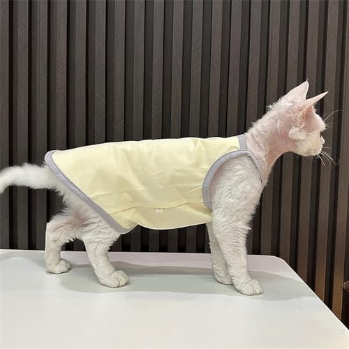 HONGSUO Sphynx-Katzenkleidung Devon/haarlose Katze Weste Aus Reiner Baumwolle, Bequem, Atmungsaktiv Und Mehrfarbig,Gelbgrau,L- von HONGSUO