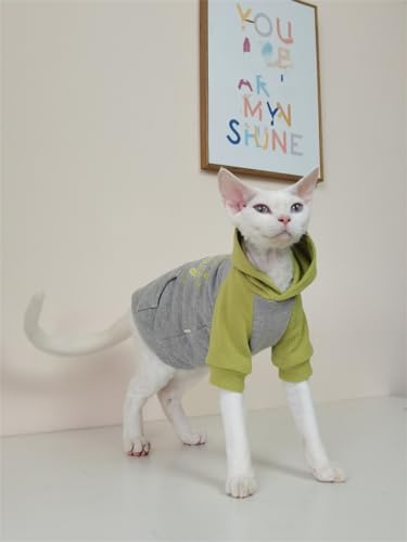 HONGSUO Sphynx-Katzenkleidung Devon Haarlose Katze Reine Baumwolle Herbst- Und Winter-Sweatshirt Kapuzenjacke ·,Grün,XS von HONGSUO