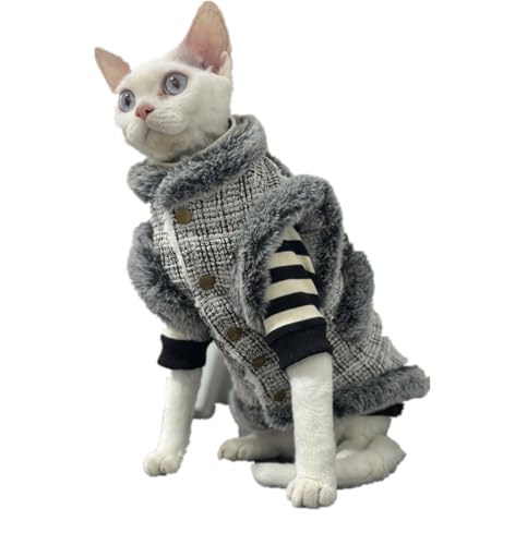 HONGSUO Sphynx-Katzenkleidung Devon Haarlose Katze Winterplüsch Kleine Duftende Weste Mütze,Weste,S von HONGSUO