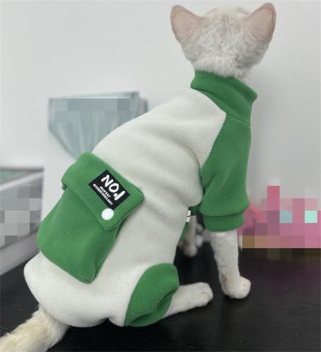 HONGSUO Sphynx Katzenkleidung Devon Hairless Cat Bag 4-Bein Kleidung Zum Warmhalten Im Winter,Grün,S von HONGSUO
