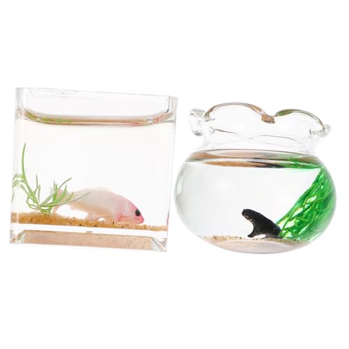 HONITANO 2 Stück Miniatur Koi Aquarium Glas Teiliges Miniatur Fischglas Deko für Puppenhaus Realistisch Glas Acryl Langlebig Zufällige Farbe Zufällige Farbe von HONITANO