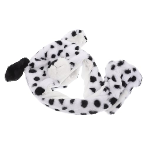 HONITANO Lustige Dalmatiner Mütze mit Beweglichen Ohren Weiche Plüsch Beanie für Erwachsene Warme Winter Schlupfmütze und Schal in Einem Verspieltes Tierkostüm für Karneval und Alltag von HONITANO