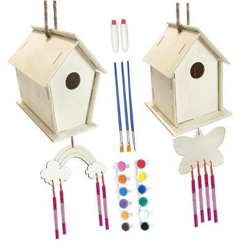 HONITANO Unfertiges Vogelhäuschen Bausatz mit Windspiel DIY Holzkunst Vogelhaus zum Bemalen Kreatives Bastelset für Garten Balkon Fördert Feinmotorik und Kreatives HONITANO Unfertiges Vogelhäuschen Bausatz mit Windspiel DIY Holzkunst Vogelhaus zum Bemalen Kreatives Bastelset für Garten Balkon Fördert Feinmotorik und Kreatives von HONITANO