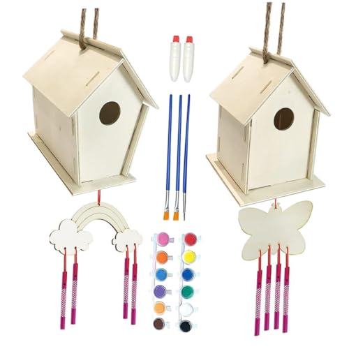 HONMEET DIY Vogelhaus Bausatz mit Holz vogelhäusern zum Bauen und Bemalen Inkl Farben Pinseln Windspielen Bastelset für Kreative Garten Zimmerdekoration HONMEET DIY Vogelhaus Bausatz mit Holz vogelhäusern zum Bauen und Bemalen Inkl Farben Pinseln Windspielen Bastelset für Kreative Garten Zimmerdekoration von HONMEET