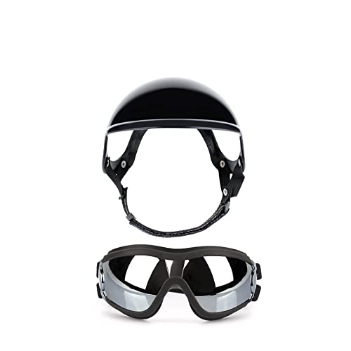 Interessante Haustiermütze, Hundehelm und Schutzbrille - Schutz für Hunde, Sonnenbrille, Haustierhut, Motorradhelme, passend für Welpen, Reiten, Katzen- und Hundebekleidung (Farbe: L, Brille von HOOBN