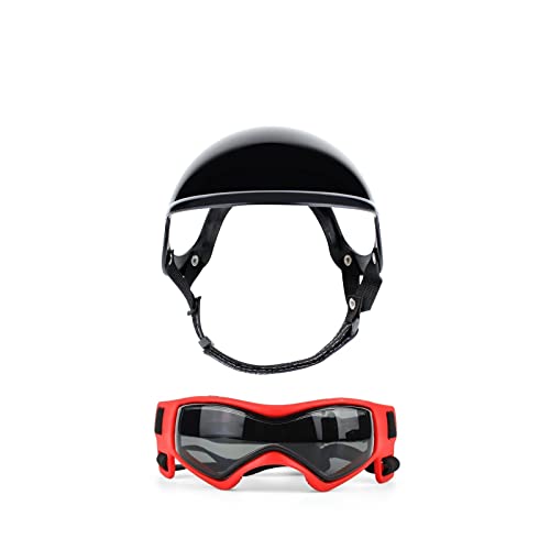 Interessante Haustiermütze, Hundehelm und Schutzbrille - Schutz für Hunde, Sonnenbrille, Haustierhut, Motorradhelme, passend für Welpen, Reiten, Katzen- und Hundebekleidung (Farbe: M Brille von HOOBN