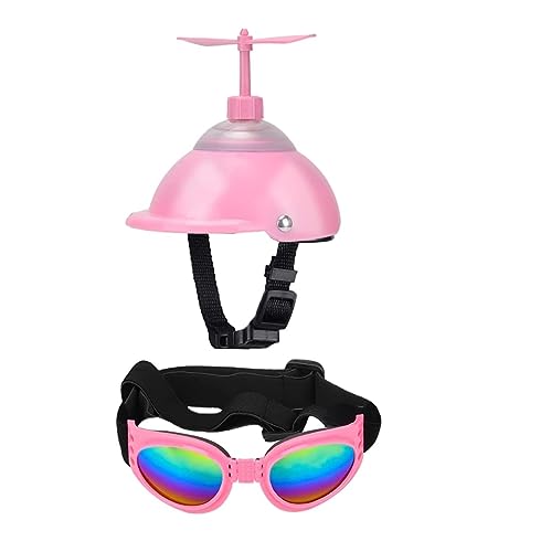 Interessanter Haustierhut, Hundehelm und Schutzbrille mit süßem Propeller für kleine, mittelgroße Hunde, verstellbarer Sonnenhut und Sonnenbrille, Sommerreitset, Katzen- und Hundebekleidung (Farbe von HOOBN