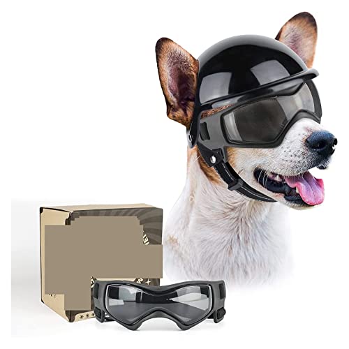 Interessanter Haustierhut, Hundesonnenbrille, Haustierhelm, Set mit Hundebrille, Windschutz, Hundebrille, Hundehelm und Schutzbrille, Motorradhelm, Katzen- und Hundebekleidung (Farbe: M, Schwarz von HOOBN