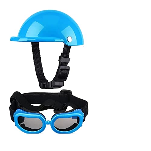 Interessantes Haustiermütze, Haustier-Hundehelm und Brille, gepolstert, Motorradhelm und Hundesonnenbrille, Haustierkappe und entzückende Haustierbrille, Katzen- und Hundebekleidung (Farbe: Blau) von HOOBN