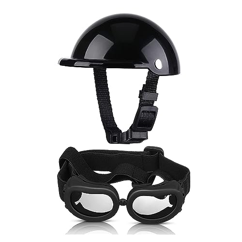 Interessantes Haustiermütze, Haustier-Hundehelm und Brille, gepolsterter Motorradhelm und Hundesonnenbrille, Haustierkappe und entzückende Haustierbrille, Katzen- und Hundebekleidung (Farbe: Helm und von HOOBN