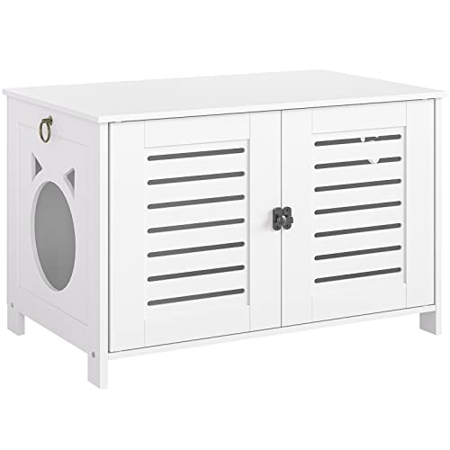 HOOBRO Katzenklo Schrank, Katzenklo aus Holz im Jalousien-Stil drinnen, Niedlicher Katzenkopfförmiger Türeinstieg, 60 x 45 x 50 cm, Weiß EWT60MW01 HOOBRO Katzenklo Schrank, Katzenklo aus Holz im Jalousien-Stil drinnen, Niedlicher Katzenkopfförmiger Türeinstieg, 60 x 45 x 50 cm, Weiß EWT60MW01 von HOOBRO