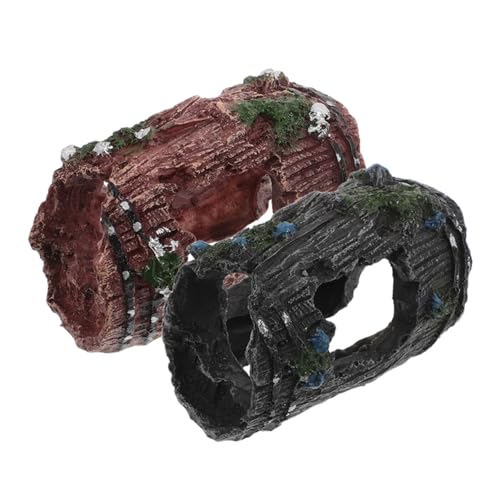 HOODANCOS 2 Stück Aquarium Deko Höhle Resin Baumstamm Versteck Betta Fisch Tank Dekoration Realistische Gebrochene Tonne Ornament Sicher für Fische und Garnelen von HOODANCOS