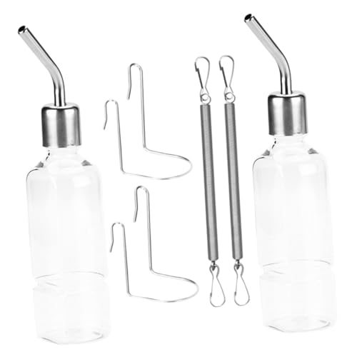 HOODANCOS 2 Stück Hängender Wasserspender Edelstahl Trinkflasche mit Auslaufsicherem Kugelventil für Kaninchen Hamster Meerschweinchen Eichhörnchen Haustiere Transparent von HOODANCOS