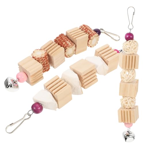 HOODANCOS 3 Stück Teiliges Papageien Natürlichem Rattanball und Tintenfischknochen Buntes Kauspielzeug für Gesunde Zähne Langlebig und Sicher für Papageien und Käfigvögel Zufällige Farbe von HOODANCOS
