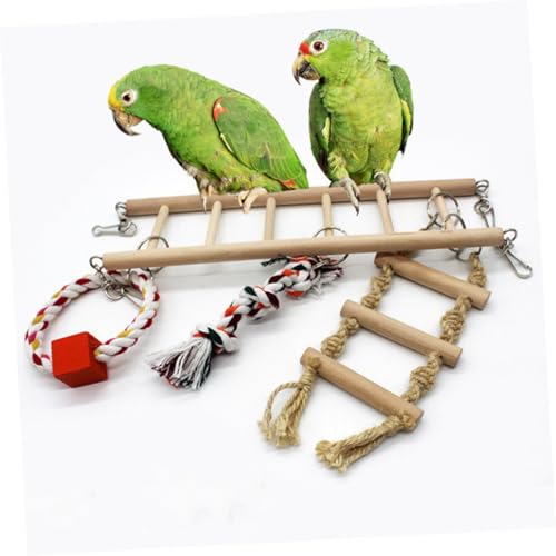 HOODANCOS Vogel kauspielzeug aus Naturholz Papageien kletterschaukel mit Hängeleiter Langlebiges Standspielzeug für Papageien Käfig Fördert Balance Bewegung und Spielspaß von HOODANCOS