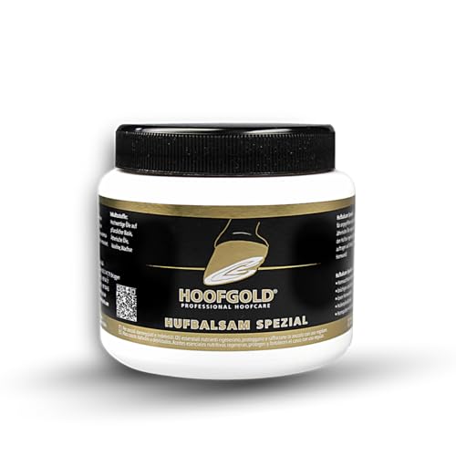 HOOFGOLD Hufbalsam Spezial – Huffett Pferd mit ätherischen Ölen, 2in1 Hufpflege bei Hufrissen, Strahlfäule & brüchigem Hufhorn – nährt, schützt & stärkt das Hufhorn – kaltgepresst - 500 ml von HOOFGOLD