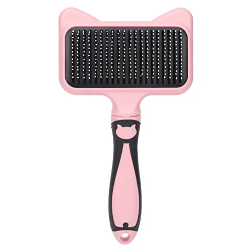 HOOLEEY Katzenpflegebürste, 140 Grad Gebogene Zähne, Massagefunktion, selbstreinigende Haustierbürste mit Harzschutzpunkt (Rosa) von HOOLEEY
