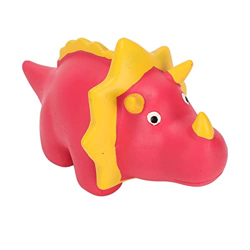 HOOLEEY Latex-Quietsch-Dinosaurier-Hundespielzeug, niedlicher Cartoon, schmackhaft, bissfest, lindert Ängste, interaktives Quietsch-Tier-Hundespielzeug (Triceratops rosa) von HOOLEEY