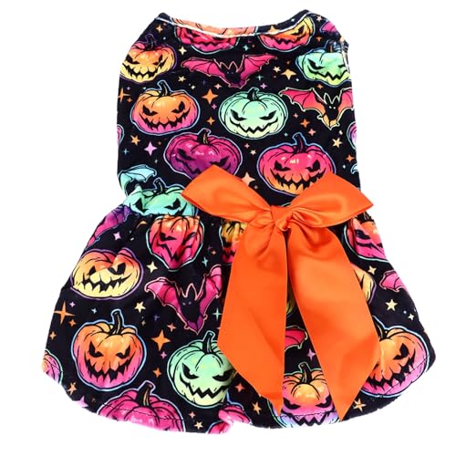 Hooleey Haustier-Halloween-Kleid, bunter Kürbis-Aufdruck, Katze, Hund, Halloween-Kleidung mit Fliege für Party-Fotoshooting, Größe L von HOOLEEY