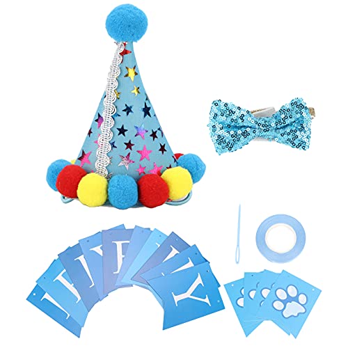 Hooleey Hunde-Geburtstagshut und Fliege, verstellbar, hübsche weiche Hunde-Geburtstagsdekorationen (Azul) von HOOLEEY