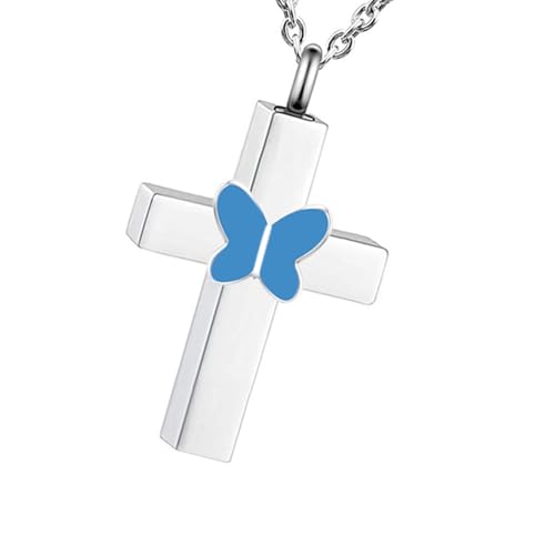 HOOLRZI Schmetterlingshalskette mit Kreuz, Aschebehälter, Haustierurnenhals, Gedenkhalsband, Urnenbehälter von HOOLRZI