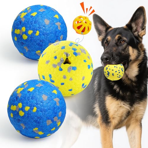HOOSHEE 3 Hundebälle, unzerstörbares Hundespielzeug mit Glocke, Tennisbälle für aggressive Kauer, Kauspielzeug für kleine, mittelgroße und große Rassen (7,6 cm) von HOOSHEE