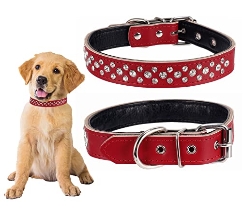 HOOTMALL Hundehalsband mit Strasssteinen, verstellbar, funkelnd, mit Kristallbesatz, echtes Leder, für kleine und mittelgroße Hunde von HOOTMALL