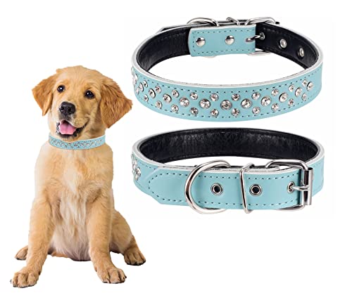 HOOTMALL Hundehalsband mit Strasssteinen, verstellbar, funkelnd, mit Kristallbesatz, echtes Leder, für kleine und mittelgroße Hunde von HOOTMALL