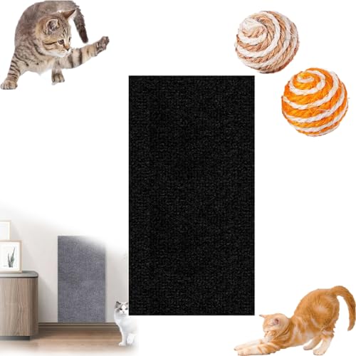 Asisumption Cat Scratching Mat - Can Protect Furniture, 39.4’’ X 11.8’’ Climbing Cat Scratcher, Cat Wall Scratcher, Trimmable Cat Scratching Carpet Self-Adhesive Mat (11.8 * 39.4in,Black) von HOPASRISEE