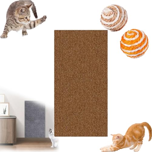 Asisumption Cat Scratching Mat - Can Protect Furniture, 39.4’’ X 11.8’’ Climbing Cat Scratcher, Cat Wall Scratcher, Trimmable Cat Scratching Carpet Self-Adhesive Mat (11.8 * 39.4in,Brown) von HOPASRISEE