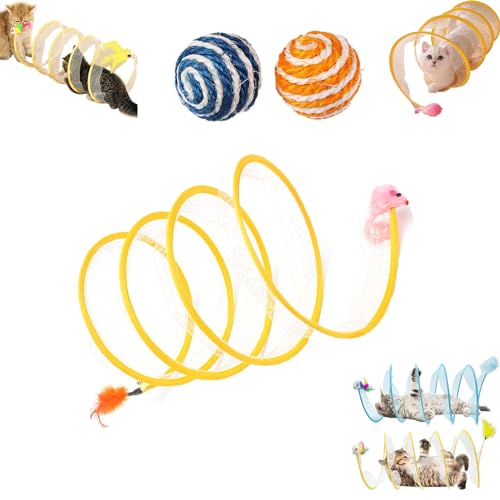 Brylec Coil Cat Toy, Brylec Cat Coil, Cattycoil Cat Tunnel Toy, Cat Donut Tunnel, Cat Tubes and Tunnels Collapsible, Spiral Cat Toy, Cat Tunnel Toys for Indoor Cats (Yellow) von HOPASRISEE
