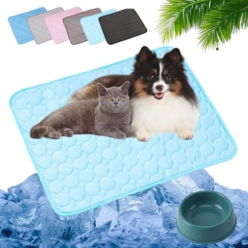 HOPASRISEE 2025 Neu Kühlmatte Katze, Kühlmatte Für Den Sommer, Kühlmatte Für Hunde Selbstkühlend, Pfotenfrost Matte Für Katzen Und Hunde, Abrieb- Und Bissfest Natürliche Kühlung (Hellblau,L) von HOPASRISEE