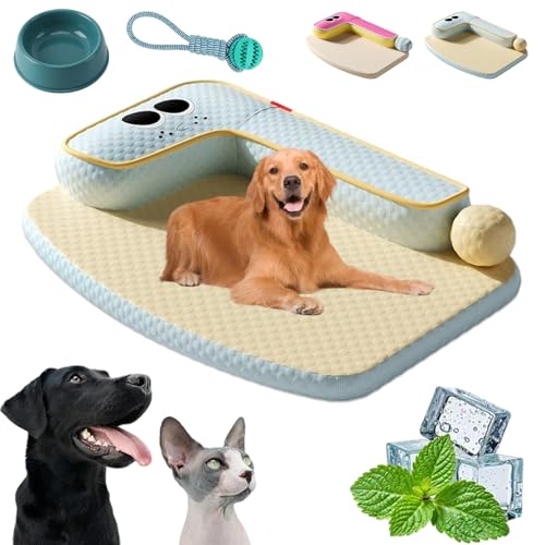 HOPASRISEE Pfoten-Bedarf Atmungsaktives Kühlendes Sommer Bett Für Haustiere, Kühlmatte Für Hund, Erhöhte Desig, Waschbarer Bezug, Für Wohnung, Terrasse & Garten (Blau,L (70 x 53 cm)) von HOPASRISEE