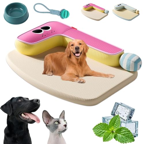 HOPASRISEE Pfoten-Bedarf Atmungsaktives Kühlendes Sommer Bett Für Haustiere, Kühlmatte Für Hund, Erhöhte Desig, Waschbarer Bezug, Für Wohnung, Terrasse & Garten (Rosa,M (62 x 46 cm)) von HOPASRISEE