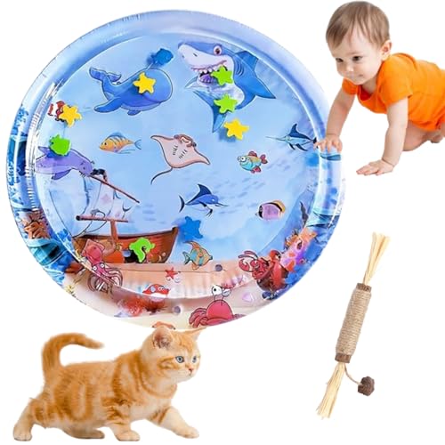 HOPASRISEE Sensorische Wassermatte FüR Katzen, Wassermatte Katze, Wassermatte FüR Katzen, Matte Katze, Interaktives Katzenspielzeug - Katzenspielzeug FüR Gelangweilte Hauskatzen (100CM rund,B) von HOPASRISEE