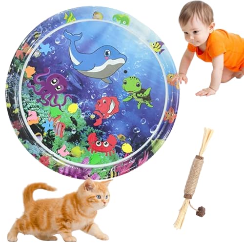 HOPASRISEE Sensorische Wassermatte FüR Katzen, Wassermatte Katze, Wassermatte FüR Katzen, Matte Katze, Interaktives Katzenspielzeug - Katzenspielzeug FüR Gelangweilte Hauskatzen (100CM rund,C) von HOPASRISEE