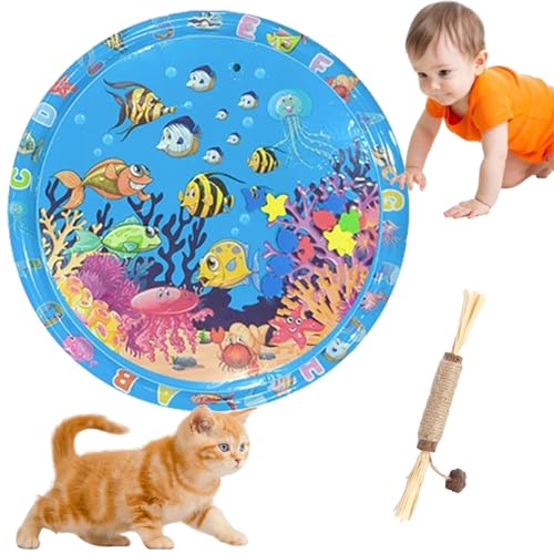 HOPASRISEE Sensorische Wassermatte FüR Katzen, Wassermatte Katze, Wassermatte FüR Katzen, Matte Katze, Interaktives Katzenspielzeug - Katzenspielzeug FüR Gelangweilte Hauskatzen (100CM rund,D) von HOPASRISEE