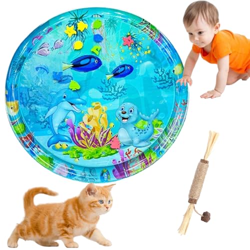 HOPASRISEE Sensorische Wassermatte FüR Katzen, Wassermatte Katze, Wassermatte FüR Katzen, Matte Katze, Interaktives Katzenspielzeug - Katzenspielzeug FüR Gelangweilte Hauskatzen (100CM rund,E) von HOPASRISEE