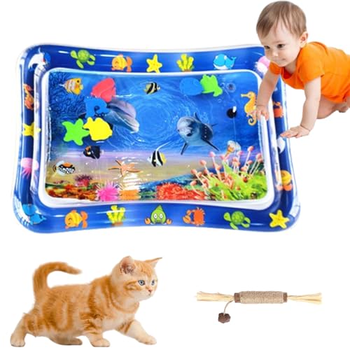 HOPASRISEE Sensorische Wassermatte FüR Katzen, Wassermatte Katze, Wassermatte FüR Katzen, Matte Katze, Interaktives Katzenspielzeug - Katzenspielzeug FüR Gelangweilte Hauskatzen (65CM rechteck,A) von HOPASRISEE