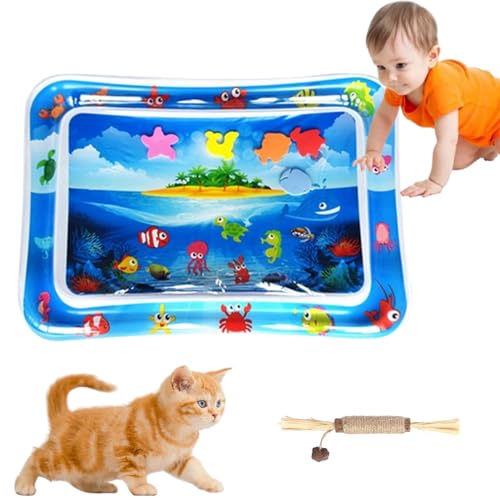 HOPASRISEE Sensorische Wassermatte FüR Katzen, Wassermatte Katze, Wassermatte FüR Katzen, Matte Katze, Interaktives Katzenspielzeug - Katzenspielzeug FüR Gelangweilte Hauskatzen (65CM rechteck,B) von HOPASRISEE