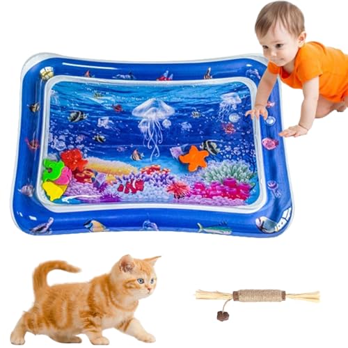 HOPASRISEE Sensorische Wassermatte FüR Katzen, Wassermatte Katze, Wassermatte FüR Katzen, Matte Katze, Interaktives Katzenspielzeug - Katzenspielzeug FüR Gelangweilte Hauskatzen (65CM rechteck,C) von HOPASRISEE