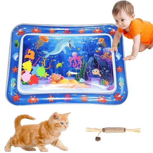 HOPASRISEE Sensorische Wassermatte FüR Katzen, Wassermatte Katze, Wassermatte FüR Katzen, Matte Katze, Interaktives Katzenspielzeug - Katzenspielzeug FüR Gelangweilte Hauskatzen (65CM rechteck,D) von HOPASRISEE