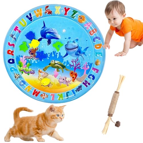 HOPASRISEE Sensorische Wassermatte FüR Katzen, Wassermatte Katze, Wassermatte FüR Katzen, Matte Katze, Interaktives Katzenspielzeug - Katzenspielzeug FüR Gelangweilte Hauskatzen (65CM rund,B) von HOPASRISEE