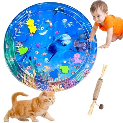HOPASRISEE Sensorische Wassermatte FüR Katzen, Wassermatte Katze, Wassermatte FüR Katzen, Matte Katze, Interaktives Katzenspielzeug - Katzenspielzeug FüR Gelangweilte Hauskatzen (65CM rund,C) von HOPASRISEE